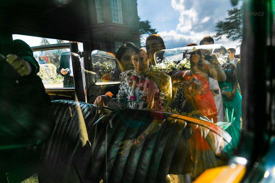 Bride and groom in the car