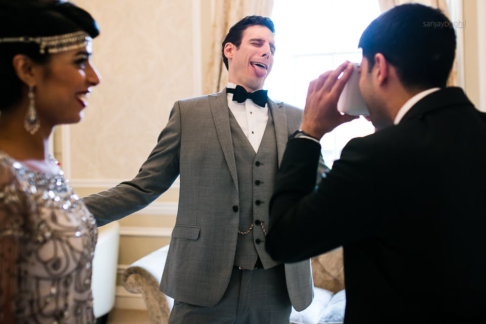 Groom making a silly face