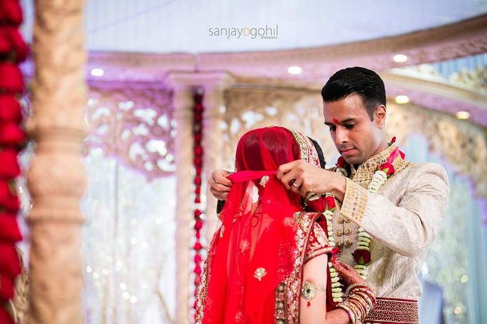 Garlanding ceremony during asian wedding ceremony