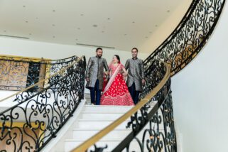 Asian bride walking down the stairs