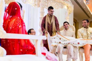 First look during Asian wedding ceremony
