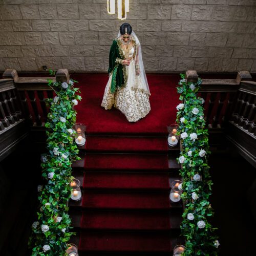 Bride walking to asian wedding at Newland Manor