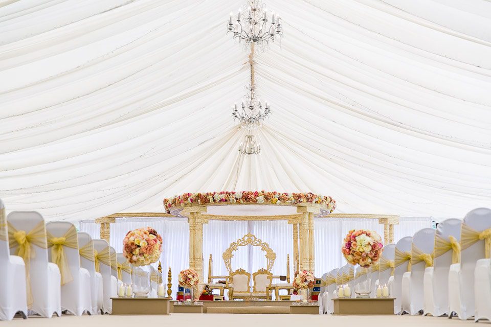 Hindu wedding mandap inside Parklands Quendon Hall