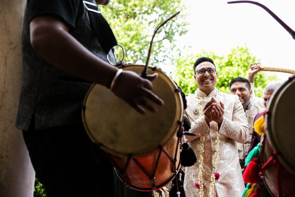 Wedding groom arriving