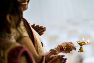 Aarti ceremony during Hindu wedding