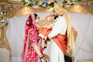 Hindu wedding garlanding ceremony