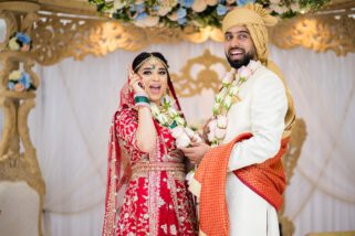 Hindu wedding garlanding ceremony