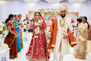 Bride and groom leaving ceremony