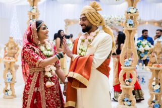 Bride and groom leaving ceremony