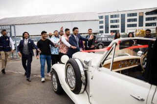 Groom's friends stopping the car