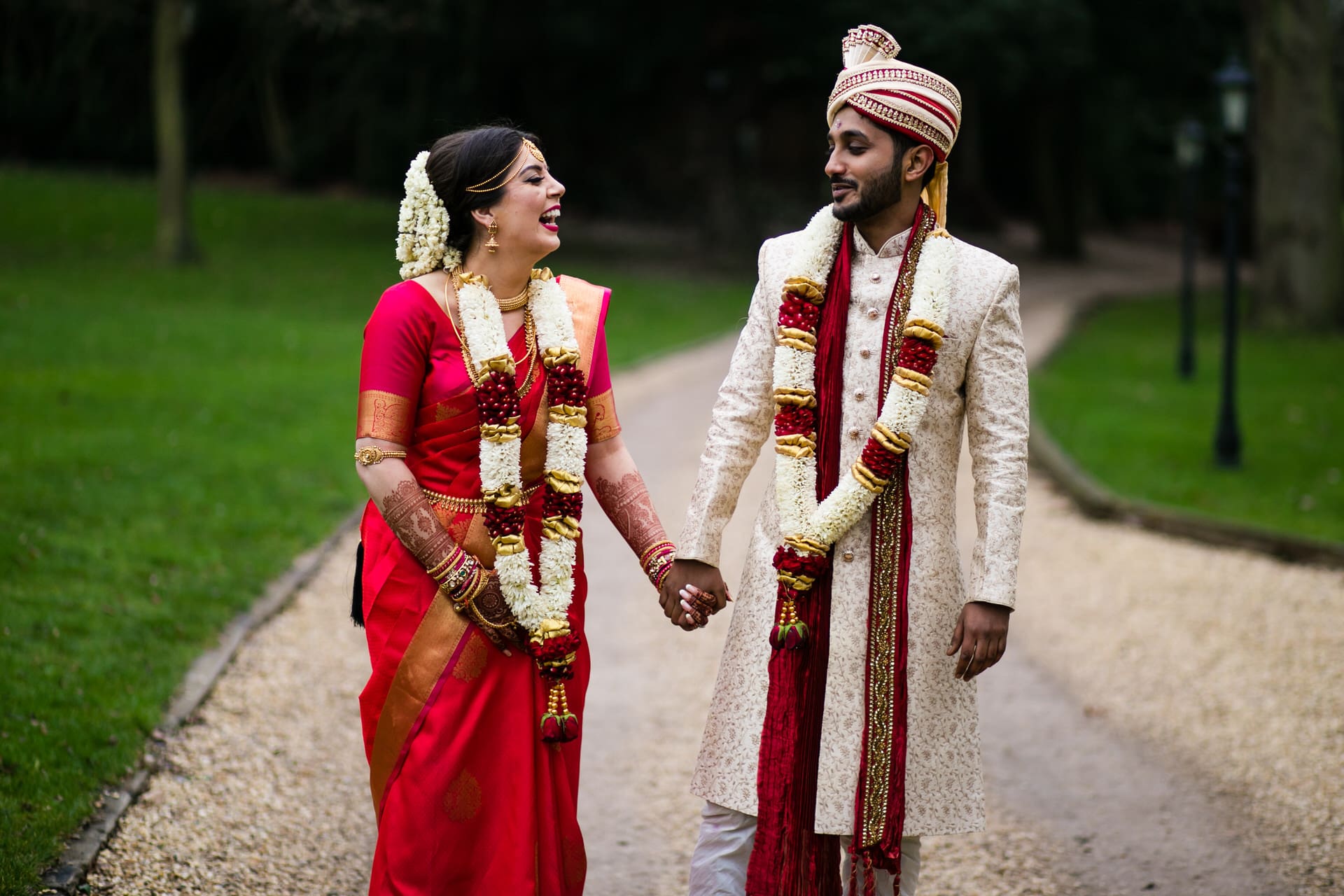 Asian wedding bride and groom portrait at Sopwell House