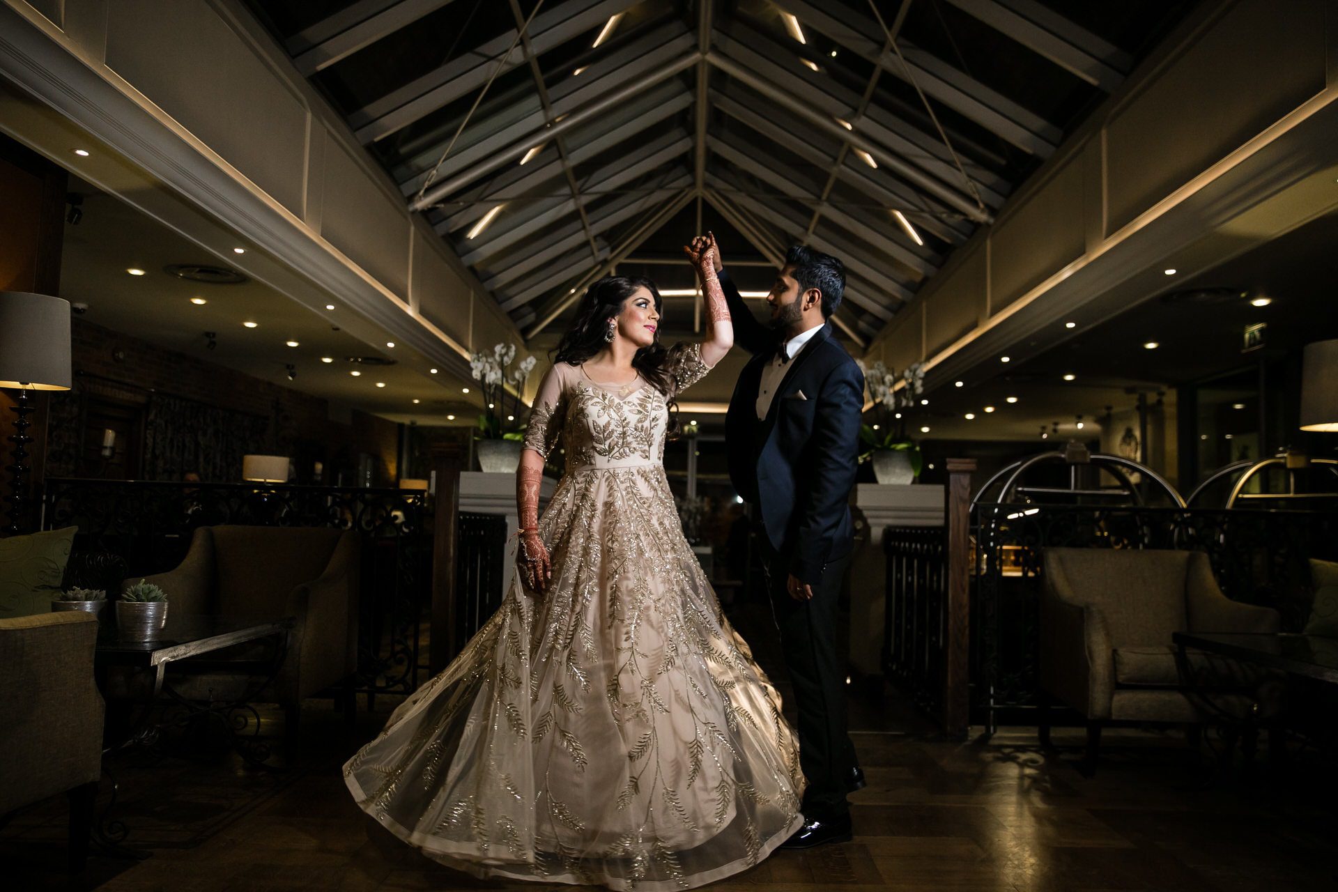 Asian wedding bride and groom portrait at Sopwell House