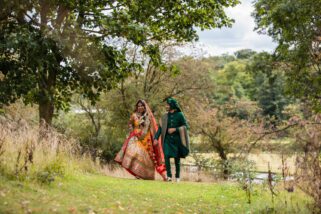 Asian wedding couple portrait at Tewinbury farm