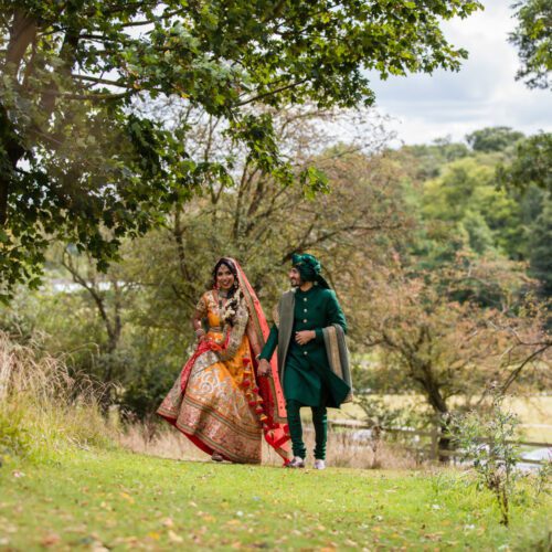 Asian wedding couple portrait at Tewinbury farm