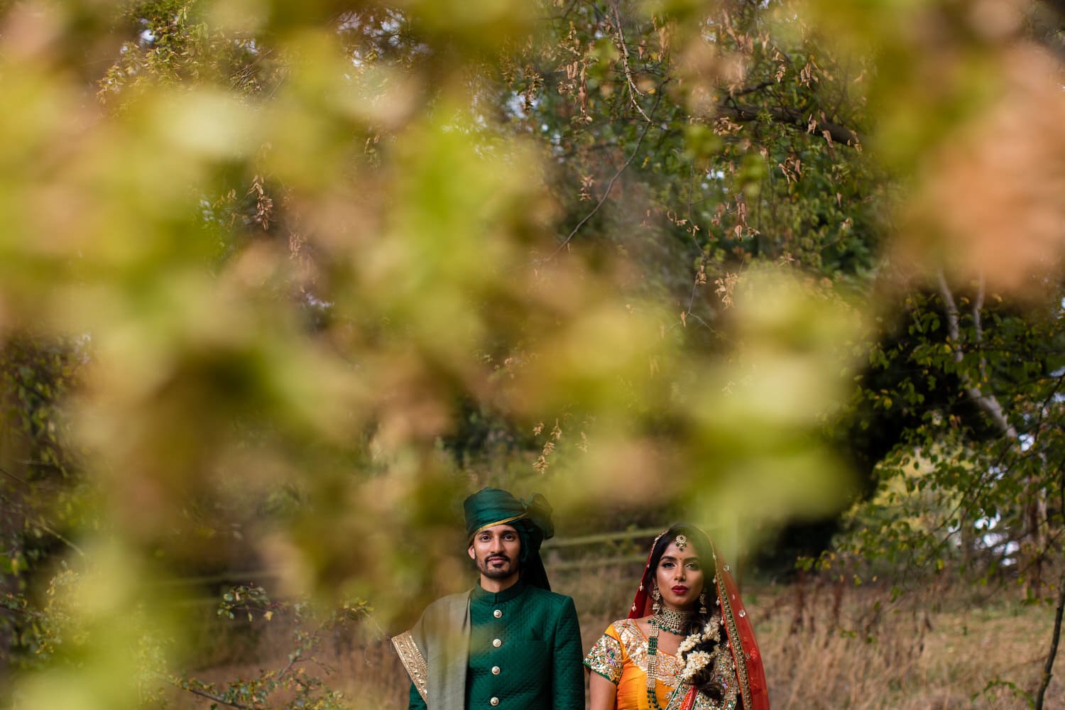 Asian wedding couple portrait at Tewinbury farm