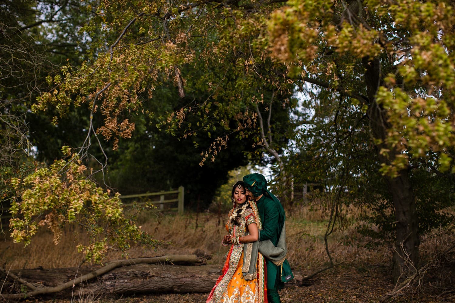 Asian wedding couple portrait at Tewinbury farm